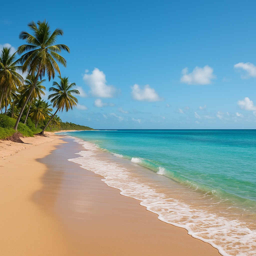 Paradisiac beach in Northeast Brazil with turquoise water and palm trees