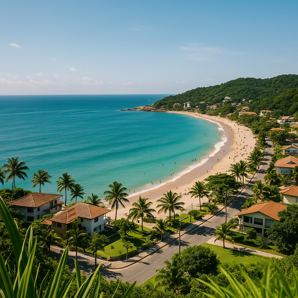 Clear water and green hills in Southern Brazil coastline